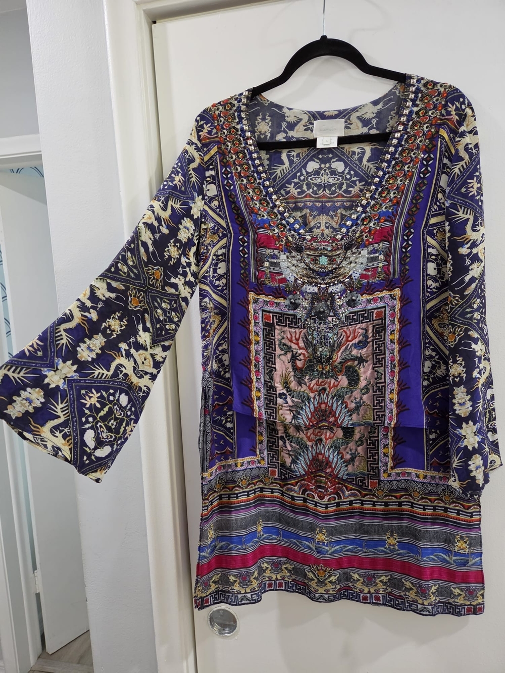 Camilla Purple Multicolor Embellished Long Sleeve Tunic Dress - Picture 6 of 8